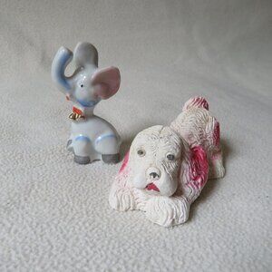 Vintage Chalkware Dog and Elephant
